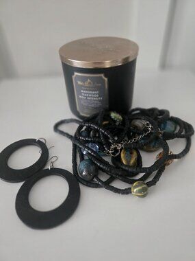 White Barn Candle, Necklace, Earrings LOT
